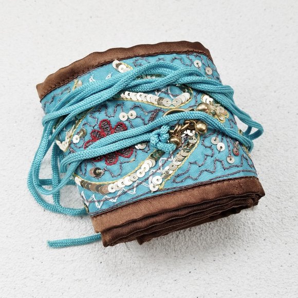 Blue and Brown Sequined Cloth Belt - Picture 5 of 6